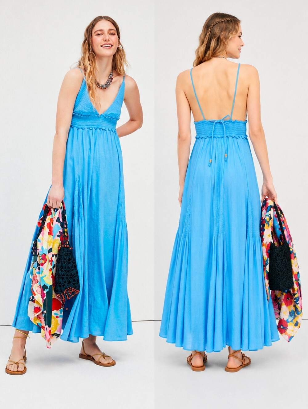 Free People Blue Cotton Heat Haze Maxi Dress